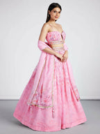House of Panchhi Coral colour Organza Floral design digital print Semi-Stitched Lehenga choli & Dupatta | Grocsy