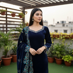 Teeya Creation Blue Color Velvet Designer Embroidery Work party Wear Suit | Grocsy