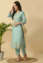 Joban Fashion Sea Green Cotton Rayon Kurta Set | Grocsy