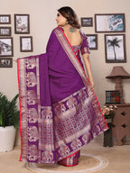 Joban Fashion Purple Solid Banarasi Silk Sarees | Grocsy