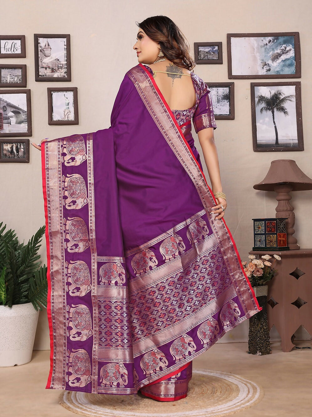 Joban Fashion Purple Solid Banarasi Silk Sarees | Grocsy