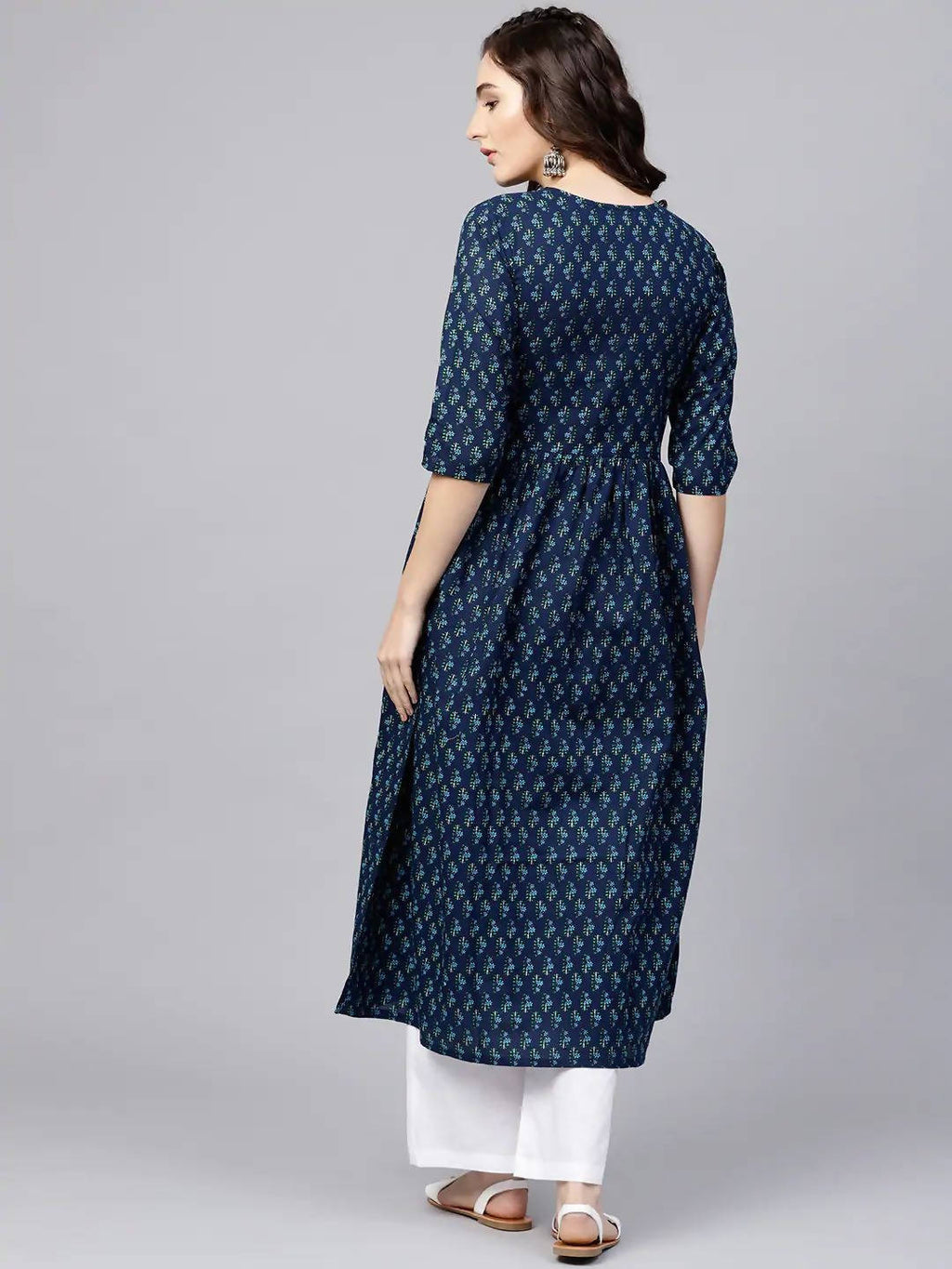 Vamika Navy Blue Printed Cotton Party/Casual Wear Kurta Set/Suit | Grocsy