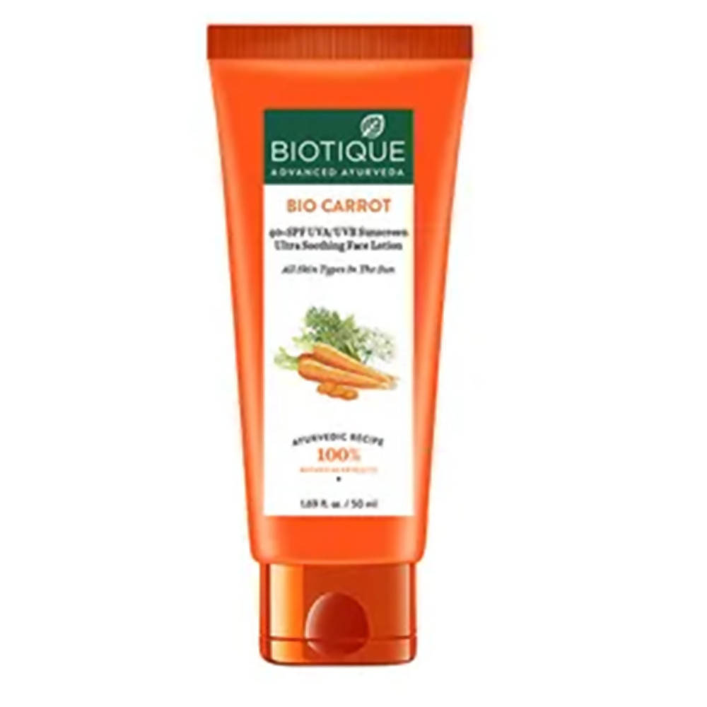 Biotique Advanced Ayurveda Bio Carrot 40+ SPF UVA/UVB Sunscreen Ultra Soothing Face Lotion | Grocsy