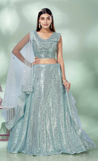 Sky Blue Net Heavy Sequence work Lehenga Choli with Dupatta - Tanya | Grocsy