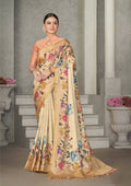 Beige Rangkat Tussar Silk Woven Design Saree with Unstitched Blouse - Mohmanthan Eshani | Grocsy