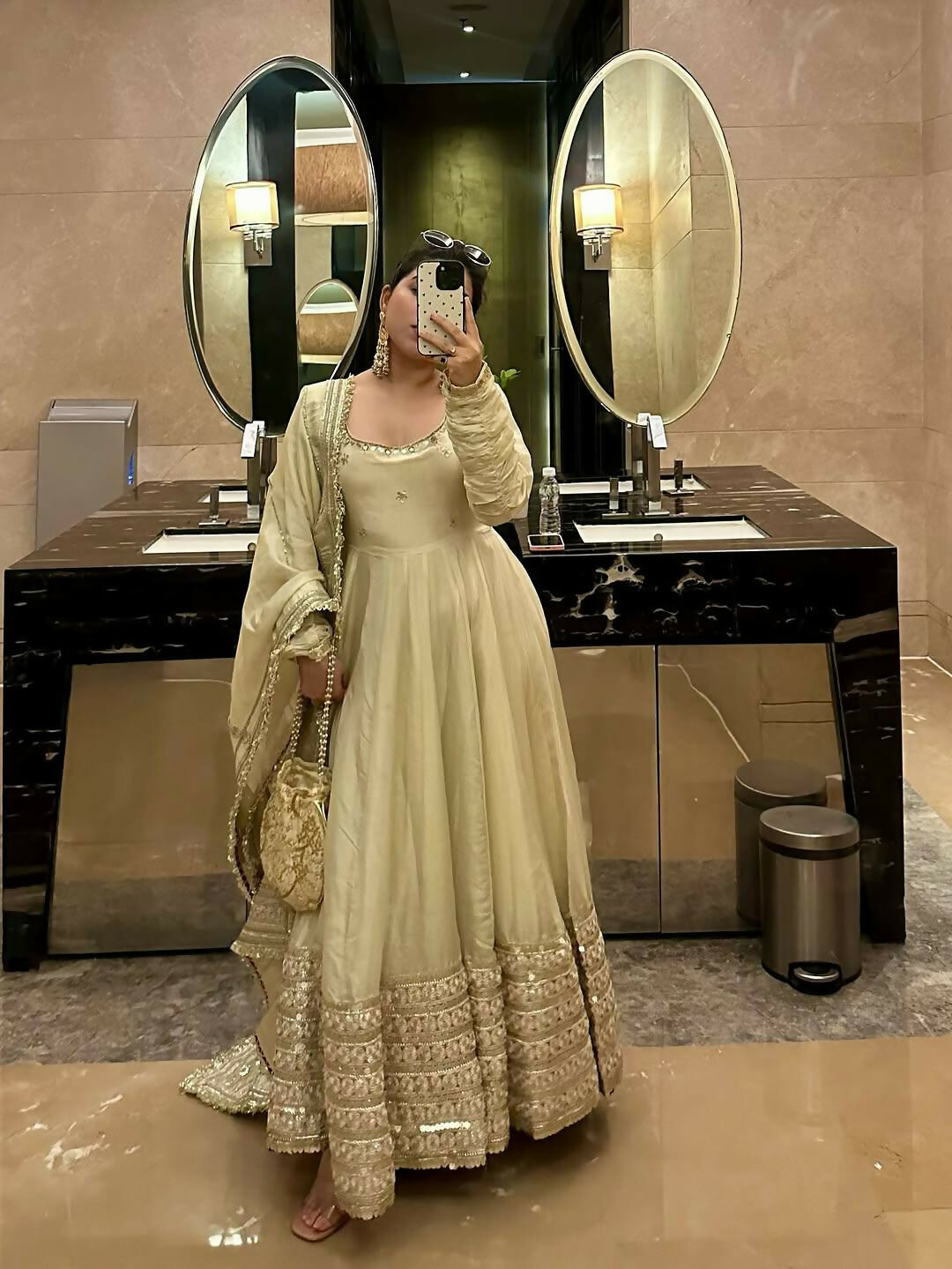 Teeya Creation Womens New Fancy Silk Heavy Quality Fabric with Handwork Cream Gown Set | Grocsy