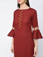 Aniyah Cotton Criss Cross Bell Sleeves Straight Kurta In Maroon (AN-101B) | Grocsy