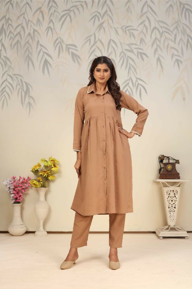 Jyoti Fashion Women's Beige Rinkal Cotton Plain with Side Pocket Kurtis & Sets | Grocsy