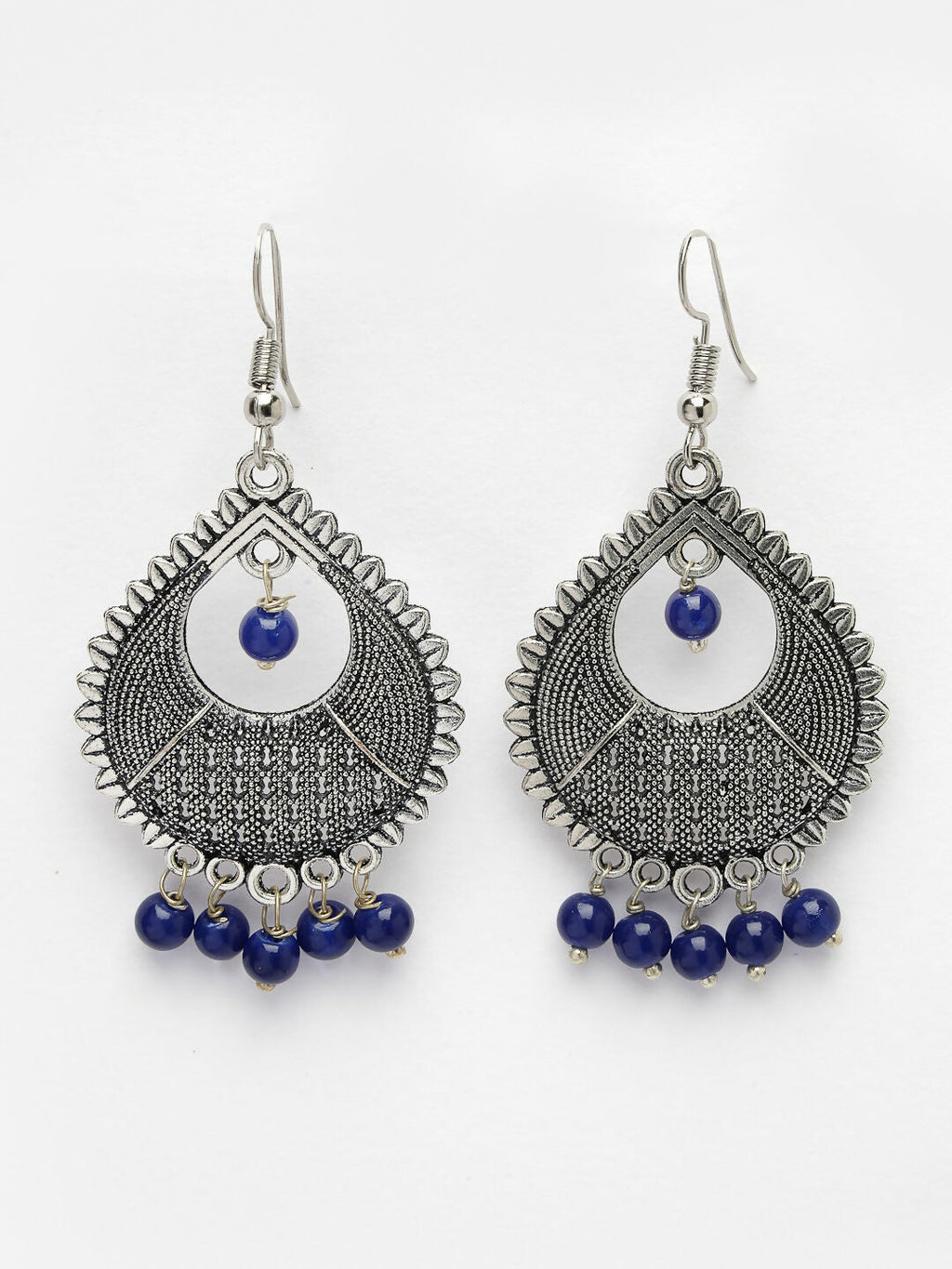NVR Women's Silver-Plated Artificial Beads German Silver Oxidised Chandbali Earrings