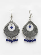 NVR Women's Silver-Plated Artificial Beads German Silver Oxidised Chandbali Earrings