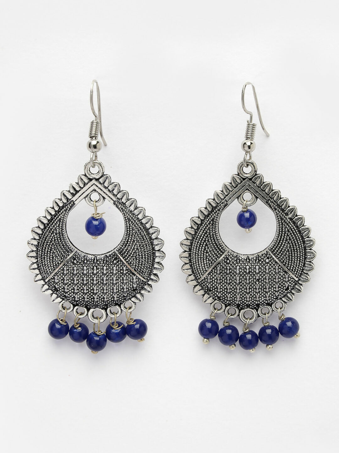 NVR Women's Silver-Plated Artificial Beads German Silver Oxidised Chandbali Earrings