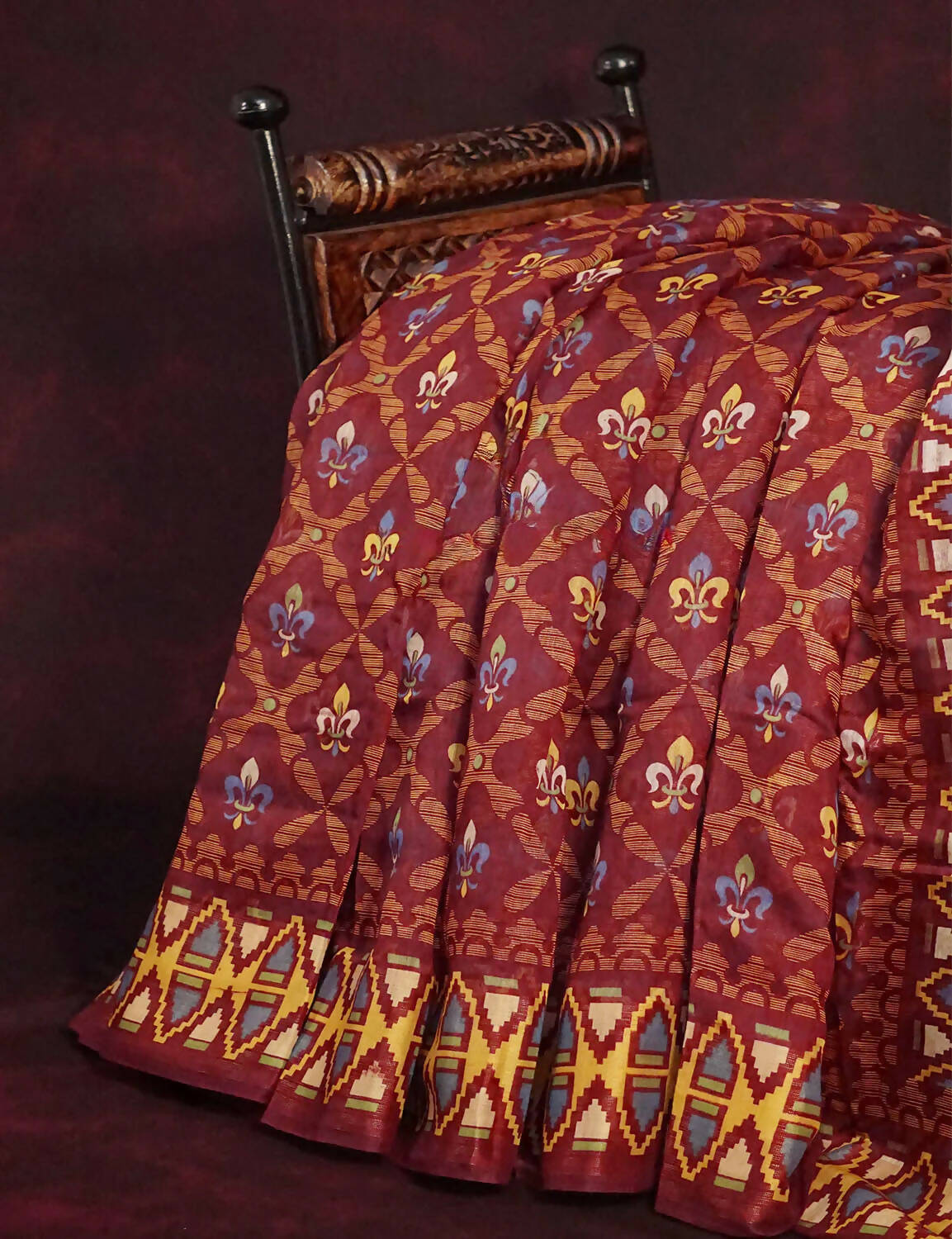 Maroon All Over Printed Semi Chanderi Saree By Gayathri Reddy Designer Studio | Grocsy