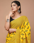 Exclusive Collection Yellow Beautiful Mulmul Cotton Saree | Grocsy