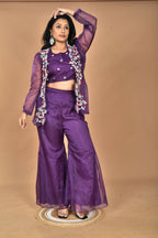 Morchari Women Hand Embroidery Crop Top-Purple | Grocsy