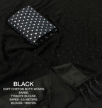 Black Poly Chiffon Woven Design Saree with Unstitched Blouse - A2M | Grocsy
