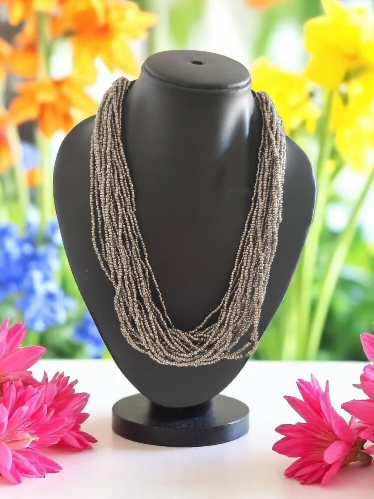 Inhanns Handmade Beaded Multilayer Necklace, 20 Layers - Gray | Grocsy