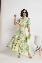 Green Rayon Tie dye Printed Top with Matching Skirt - Shivani | Grocsy