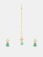 Ruby Raang Semi-Circle Gold Blue Earrings Set With Maang Tikka | Grocsy