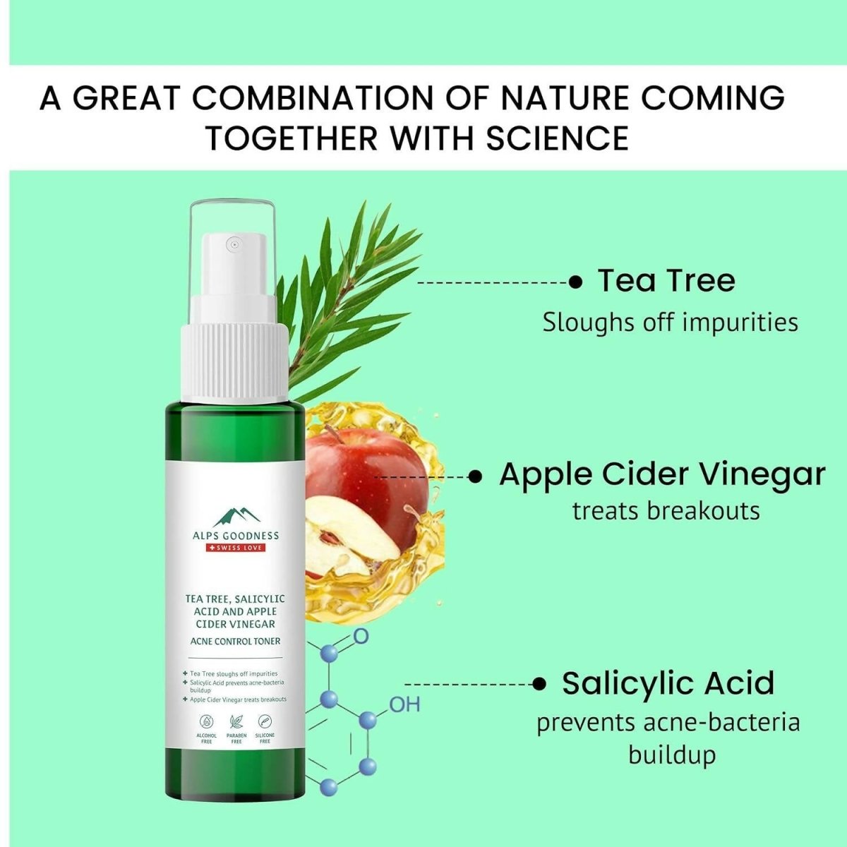 Alps Goodness Acne Control Toner for Oily Skin with Tea Tree Apple, Cider Vinegar & Salicylic Acid | Grocsy