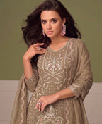 KC Beautiful Beige Chiffon Silk Hand Embroidery Suit For Women | Grocsy