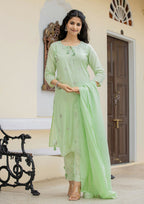 Kaajh Women's Green Mirror Embellished Cotton Suit Set | Grocsy