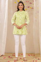 Juniper Women Limegreen Cambric Printed A-Line Tunic | Grocsy