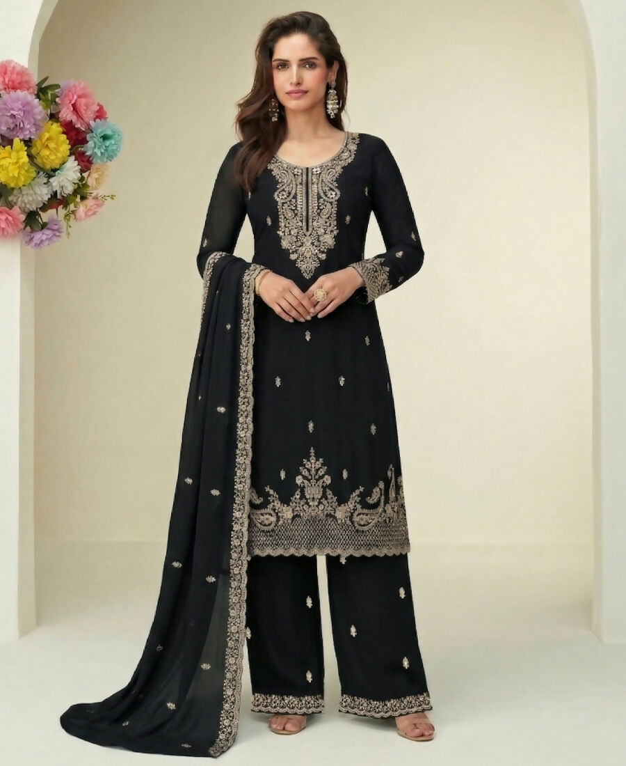KC Black Georgette Heavy Embroidered Fancy Suit For Women | Grocsy
