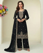 KC Black Georgette Heavy Embroidered Fancy Suit For Women | Grocsy