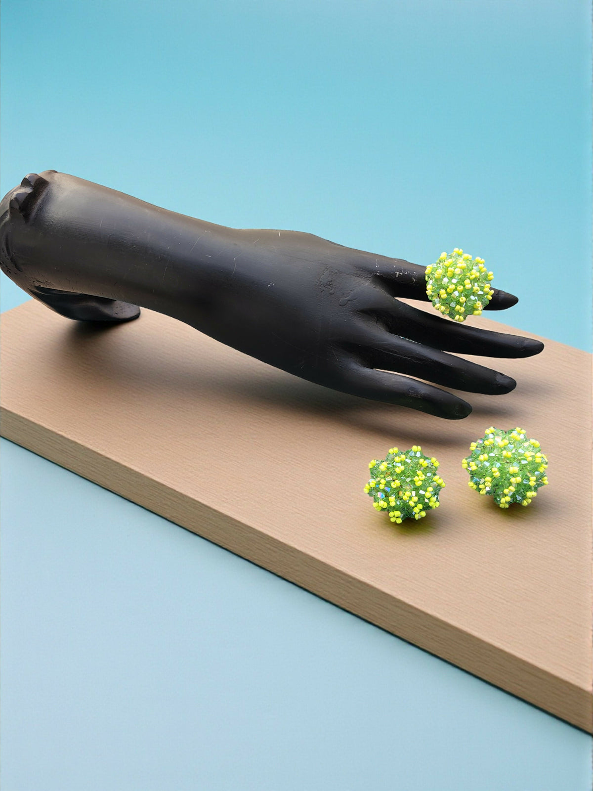 Inhanns Rangmani Crystal Duo – Adjustable Ring + Statement Earrings Set - Neon Green | Grocsy
