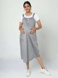 Manet Half Sleeves Solid Maternity Dress With Concealed Zipper Nursing Access - Grey | Grocsy