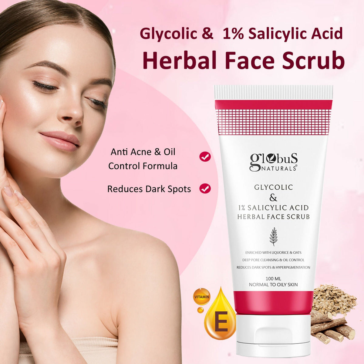 Globus Naturals Glycolic & 1% Salicylic Acid Herbal Anti Acne Face Scrub | Grocsy