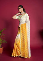 Vamsee Yellow Sequence 1 Yellow & White Georgette Saree | Grocsy
