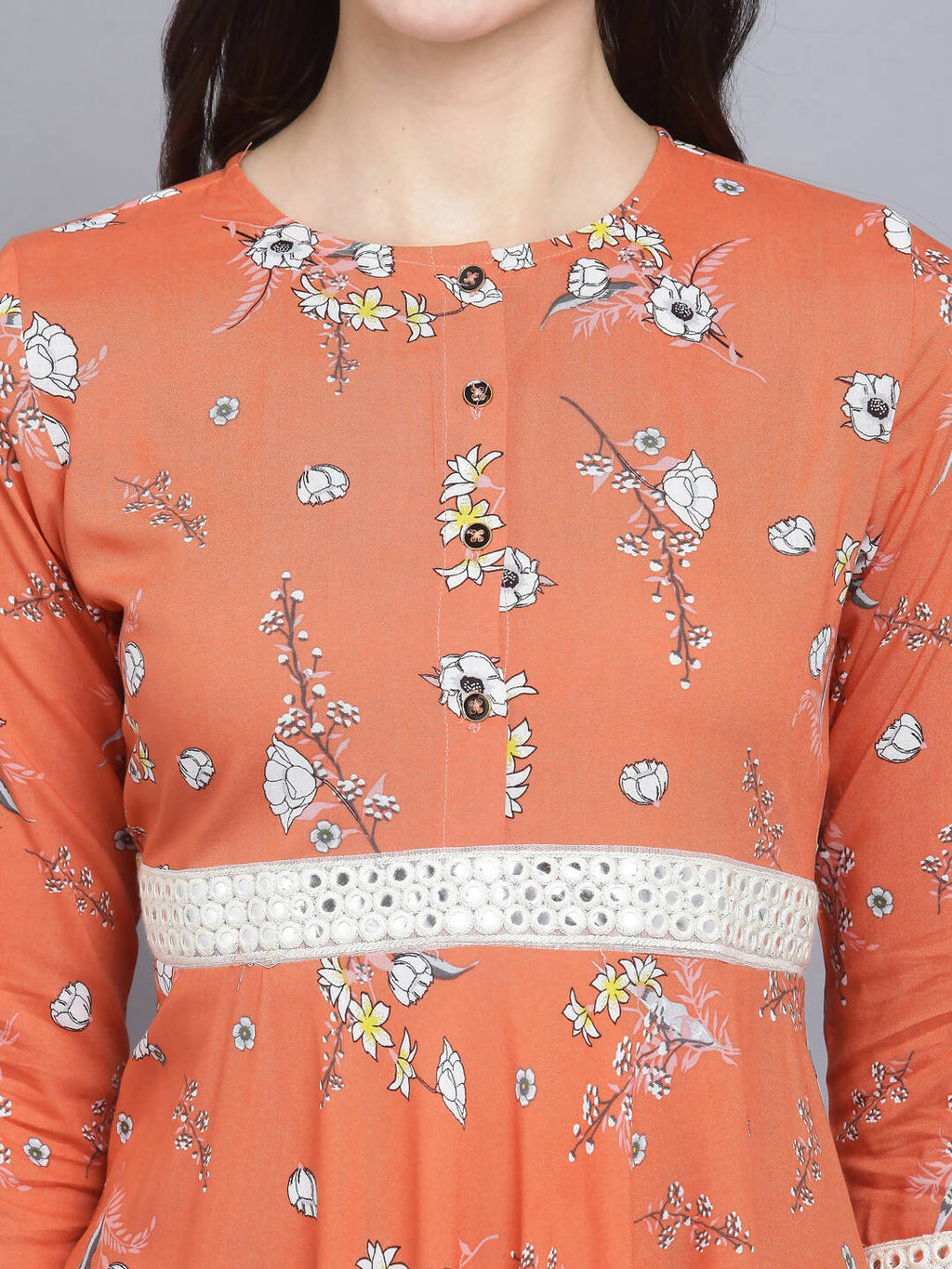 Myshka Women's Orange Floral Midi Dress | Grocsy