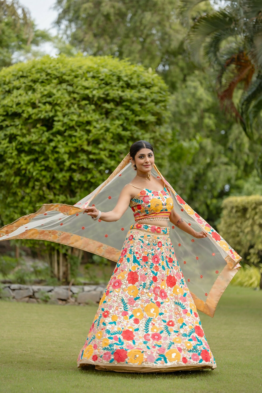 Eilara Women'S Multicolored Georgette Thread And Sequins Embroidred Work Lehenga Choli For Bride | Grocsy