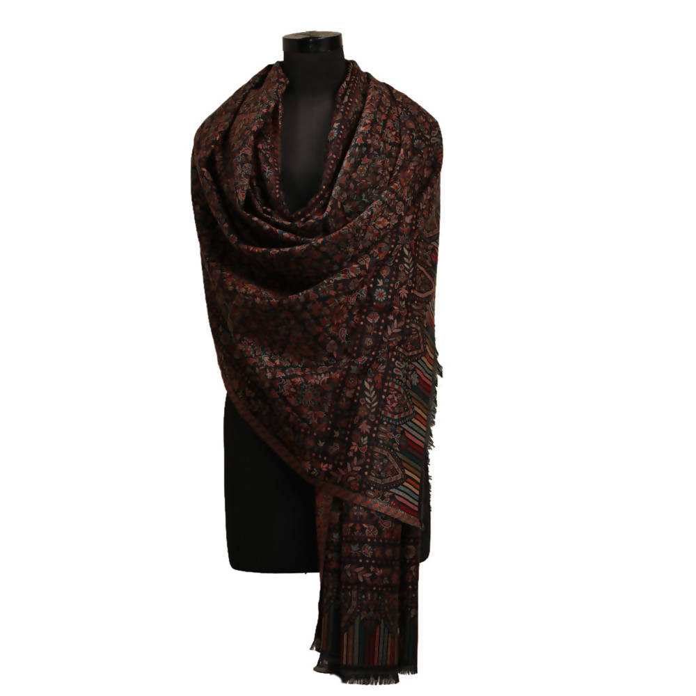 Nizalia Cashmere Fine Wool Black Kani Doordar Shawl | Grocsy