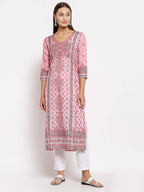 Myshka Women's Multi Pashmeena Printed 3/4 Sleeve Round Neck Casual Winter Kurta | Grocsy