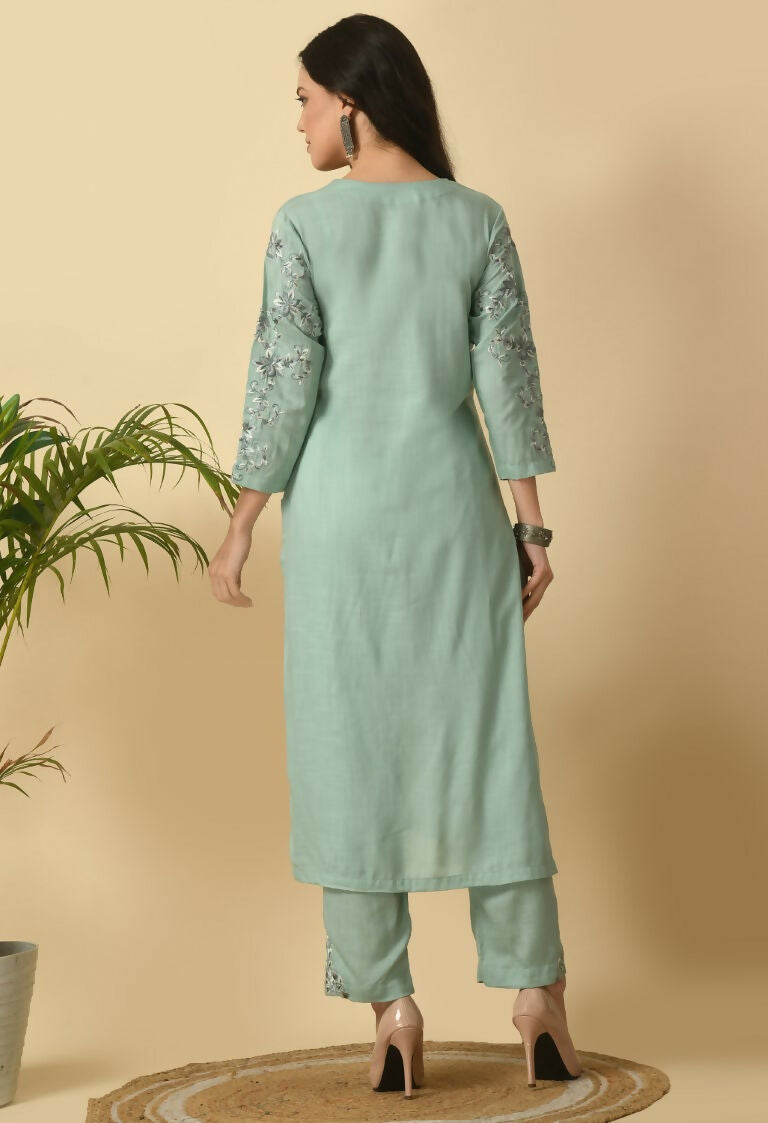 Joban Fashion Sea Green Cotton Rayon Kurta Set | Grocsy