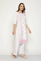 Maai Rayon Hand Printed Kurta Off-White | Grocsy