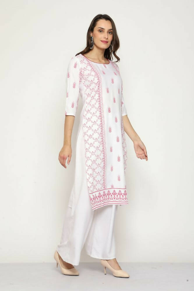 Maai Rayon Hand Printed Kurta Off-White | Grocsy