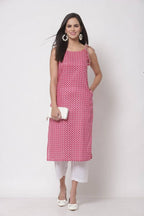 Myshka Women's Pink Printed Sleeveless Cotton Round Neck Dress | Grocsy