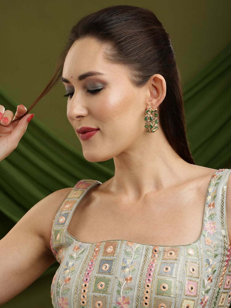 Women's Natural Green Stone with Moissanite Diamond earrings - Ruby Raang | Grocsy