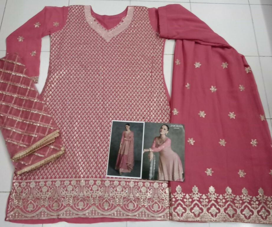 Vastranavya Mauve Embroidered Sequins Pakistani Palazzo Suit Party Wear | Grocsy
