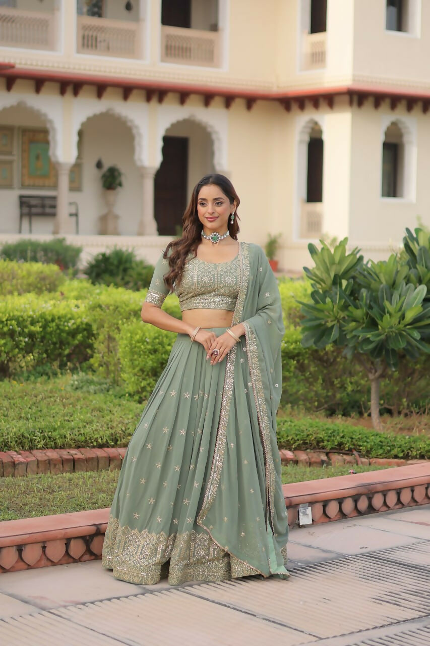 Lehenga Mart Designer Indian Wedding Lehenga Choli-Sea Green | Grocsy