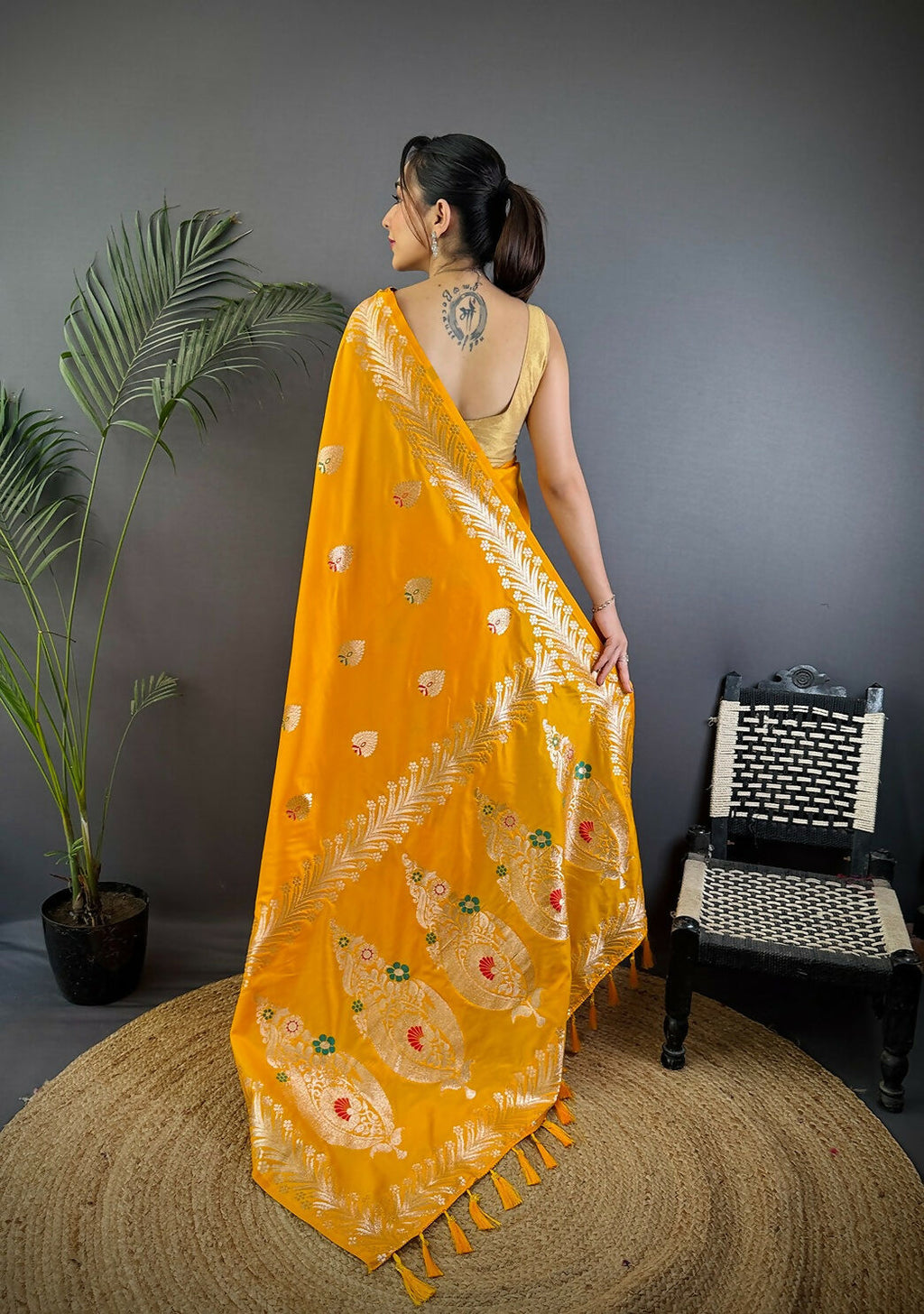 Joban Fashion Banarasi Orange Woven Soft Silk Saree | Grocsy