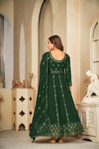 Jyoti Fashion Women's Bottle Green Georgette Embroidered Anarkali Kurta Pant Set With Dupatta | Grocsy
