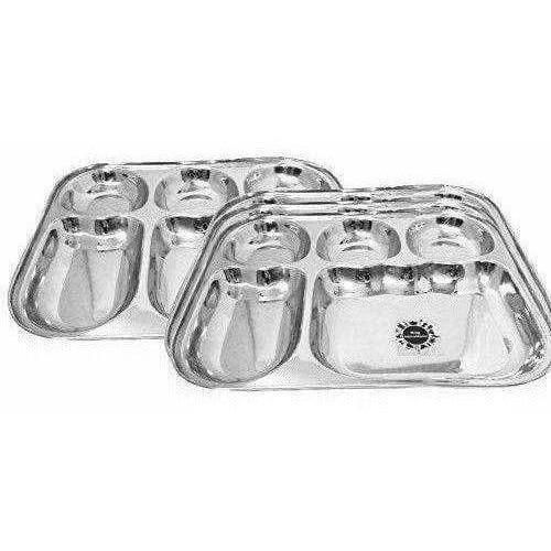 Stainless Steel 5 in 1  Compartment Dinner Plate Set of 2 | Grocsy