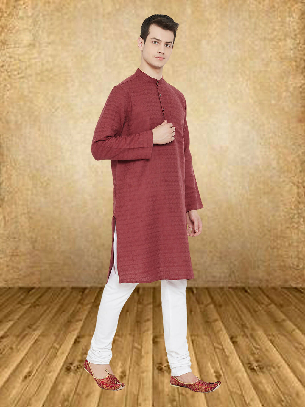 Even Apparels Men's Maroon Emboided Kurta | Grocsy