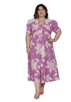 Miravan Womens Plus Size Pink Floral Print Puff Sleeve Pure Cotton Fit Flare Butterfly Maxi Dress | Grocsy