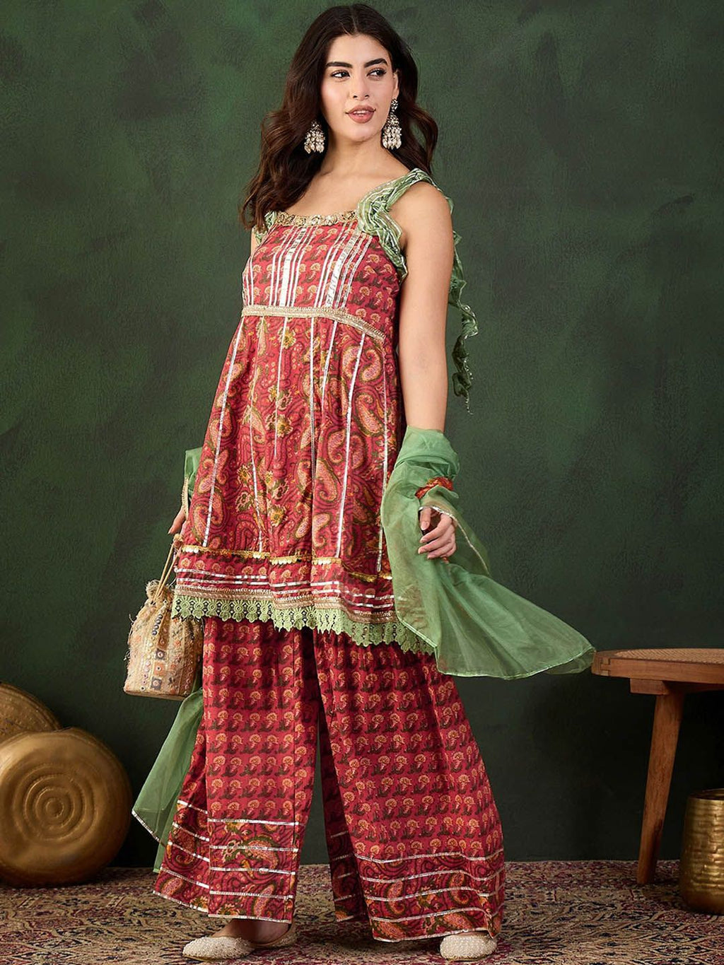 Sangria Printed Pure Cotton Kurta & Sharara With Dupatta | Grocsy