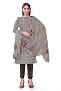 Grey Slab cotton Printed Unstitched Dress Material - Tanvi | Grocsy
